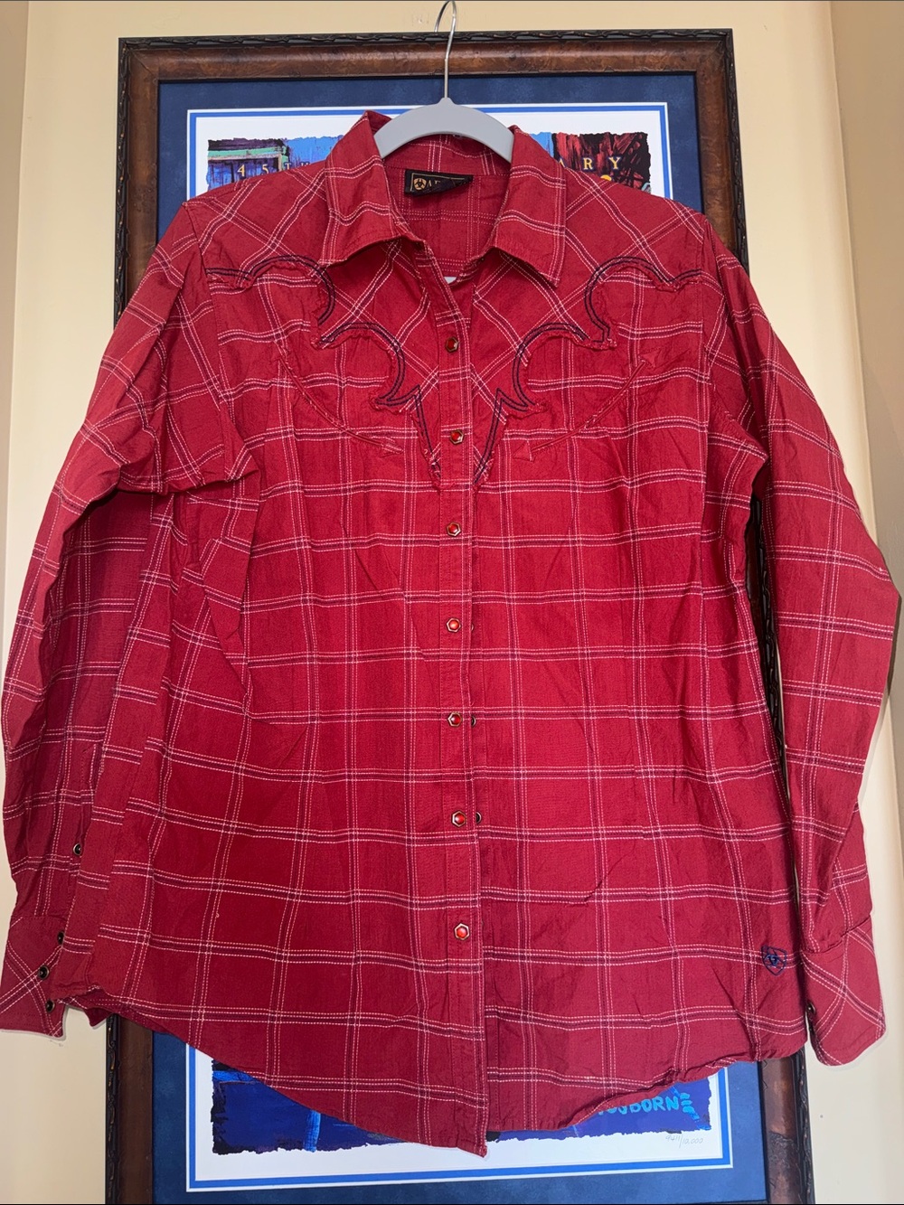 Women’s Ariat Red cotton Plaid Western Shirt - Long Sleeve, stud buttons exc L
